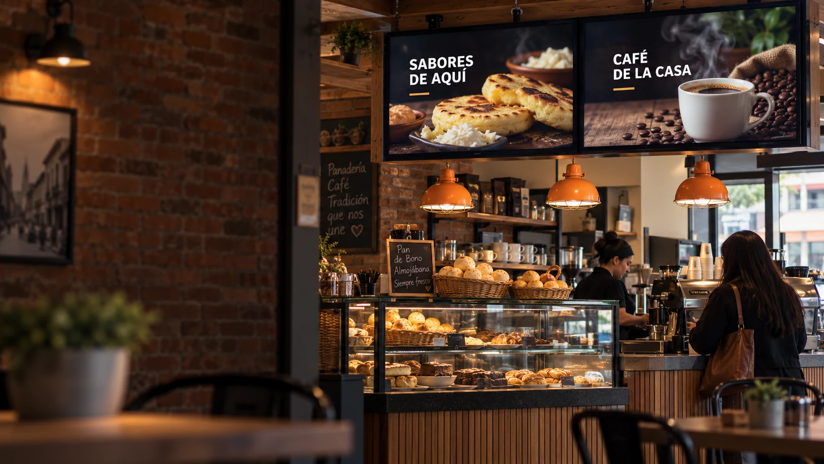 Visualización de menús digitales en las pantallas de un restaurante
