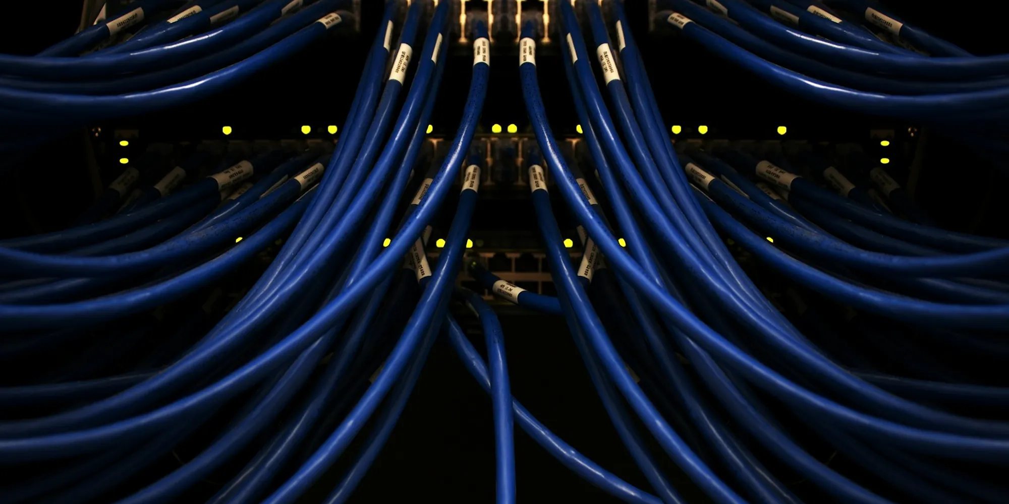 Cables de red ordenados en un panel de conexiones
