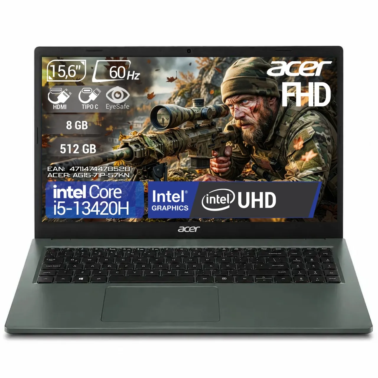Acer AG15-71P-57KN · Intel Core i5 13420H · 8GB DDR5 · 512GB SSD · Mist Green